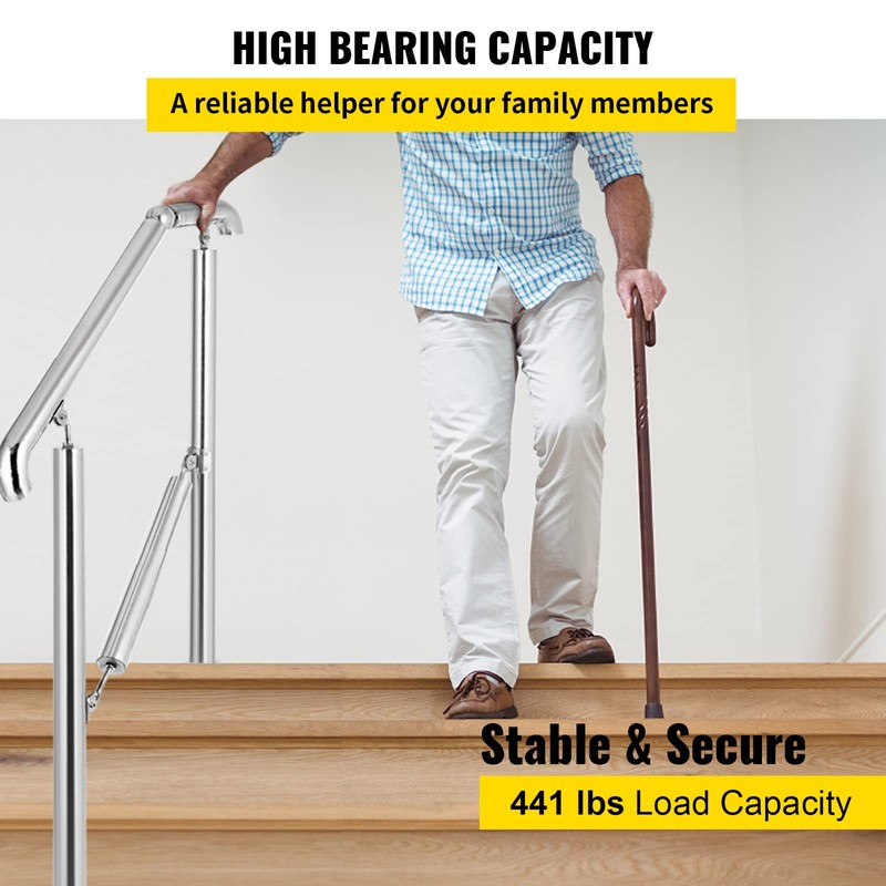 VEVOR Handrail for Outdoor Steps, 2-3 Steps Outdoor Handrail, Adjustable