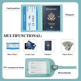 2pcs Passport Holder and Luggage Tag Sets, PU Leather Travel Tags for Luggage, Passport Holder for Traveling on Business