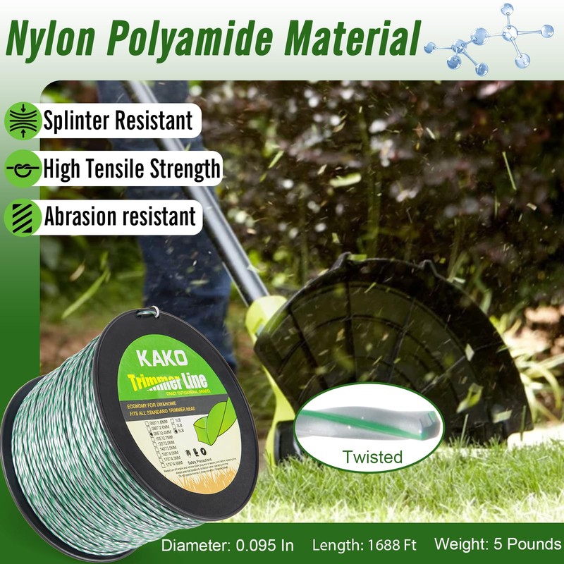 KAKO 095 Trimmer Line Heavy Duty, Weed Wacker String .095