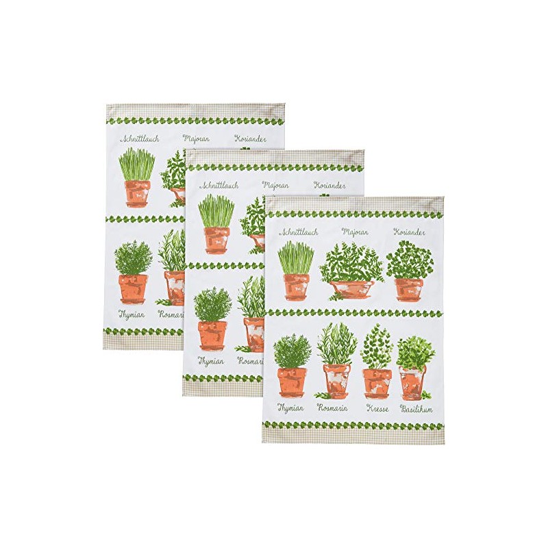 Erwin Müller Tea Towel Pack of 3 Cotton Herbs Size