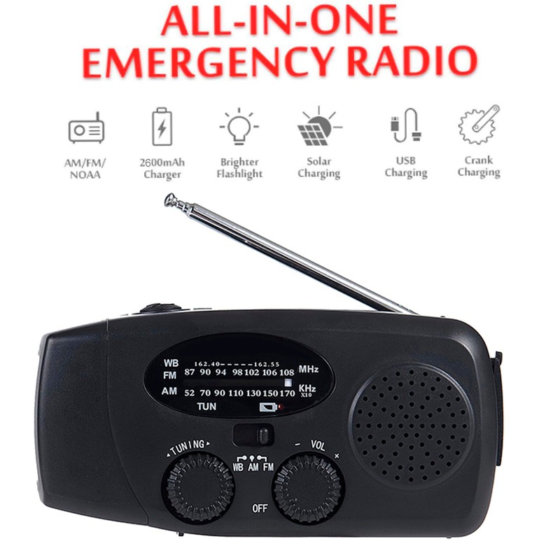 Jectse Emergency Solar Hand Crank Radio with Bright LED Flashlight