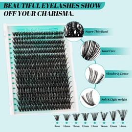Lash Extension Kit,DIY Individual Lashes Clusters Kit,Lash Bond And Seal,Lash Remover For Eyelashes Extensions,Lash Applicator Tool For False Eyelash Cluster Kit 320Pcs At Home(50D,D-Mix9-16|Kit)