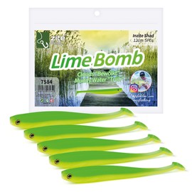 Zite Fishing Rubber Fish Zander Set - InZite Shad 12 cm Various Colours - 5 Pieces Catchy Rubber Bait Zander Fishing - Soft Bait Fishing Lure UV-Active (Lime Bomb)