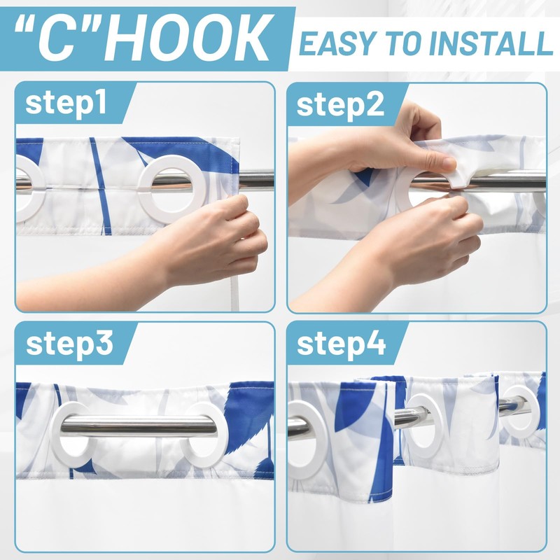 WITHLOC No Hook Shower Curtain with Snap in Liner -