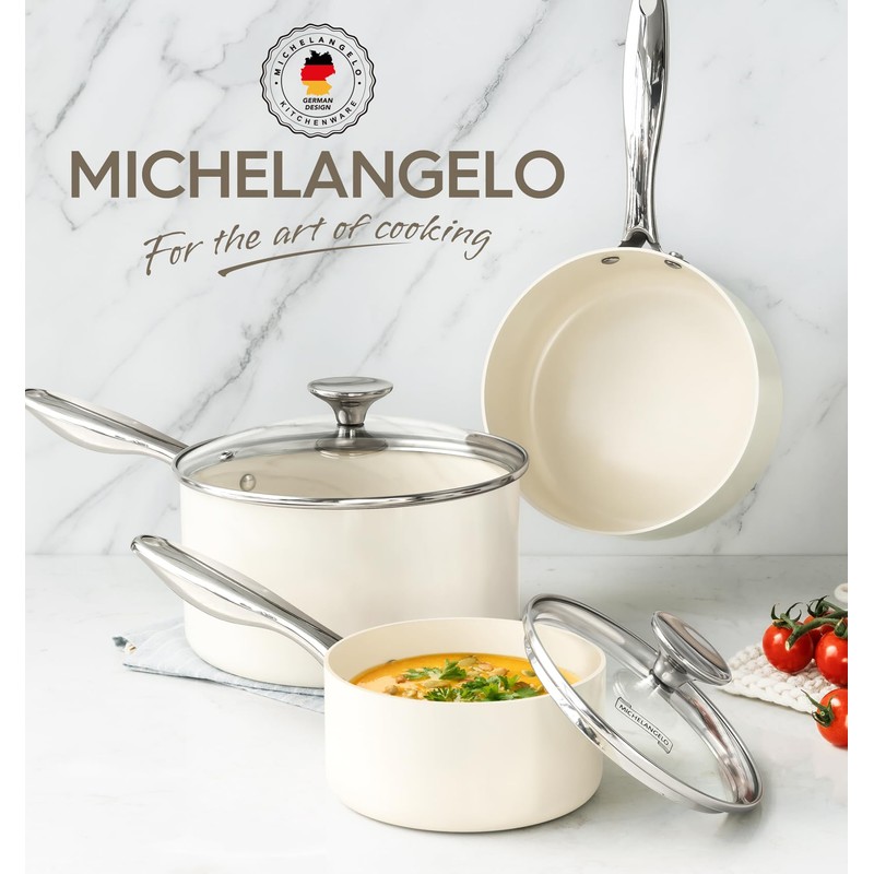MICHELANGELO Sauce Pan Sets - Ceramic Sauce Pan with Lid,