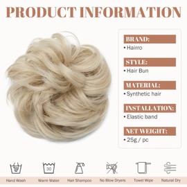 Hairro Messy Hair Bun, Curly Wavy Hair Bun Hair Pieces Scrunchies Synthetic Extensions Tousled Updo Hairpieces for Women, Mixed Light Blonde