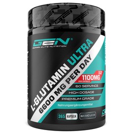 L-Glutamine - 365 Capsules - Extra High Dose with 1100 mg per Capsule - 6600 mg per Daily Serving - Pure & Ultra Fine L-Glutamine - No Unwanted Additives - Laboratory Tested - Premium Quality