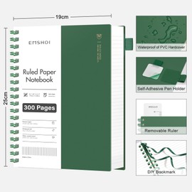 EMSHOI Notebook B5 Lined, 100 g/m² Paper, 300 Pages - Ink Green