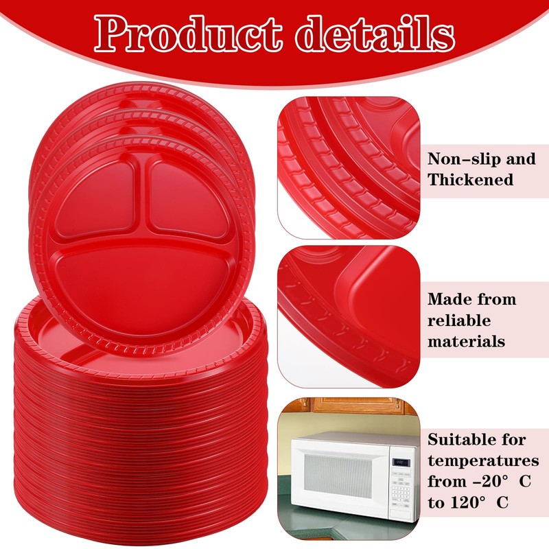 Tolare 100 Pcs 10 Inch 3 Compartment Plates Plastic, Divided