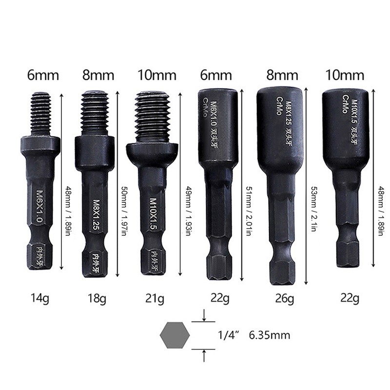 6PCS Air Screwdriver Socket 1/4 Inch Shank for In&amp;External Double