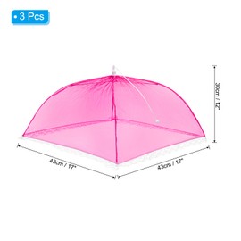 PATIKIL 17"X17" Mesh Food Covers, 3 Pack Collapsible Reusable Fruit Vegetable Food Screen Tent Umbrella for Kitchen Outdoor Picnics BBQ Party Camping, Pink