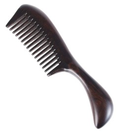 Onedor Handmade 100% Natural Black Sandalwood Hair Wooden Combs - Wide Tooth (Round Handle)