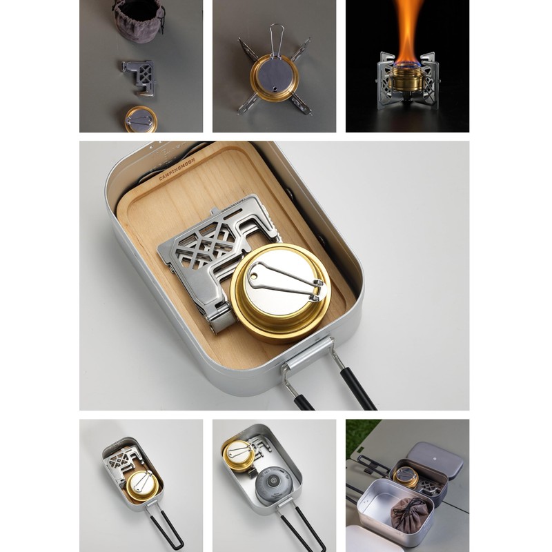 Camping Moon AS-ST+GT-3-DFP Alcohol Burner, Multi-cross Trivet, Stainless Steel Trivet,
