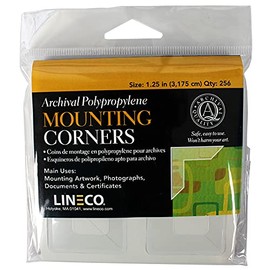 Lineco Archival Polypropylene Mounting Corners, Self Adhesive Clear Photo Corners, Pressure Sensitive, Non-Yellowing, Acid-Free, 1.25 Inches, Mounting Artwork, Photographs, Documents, Pack of 256.