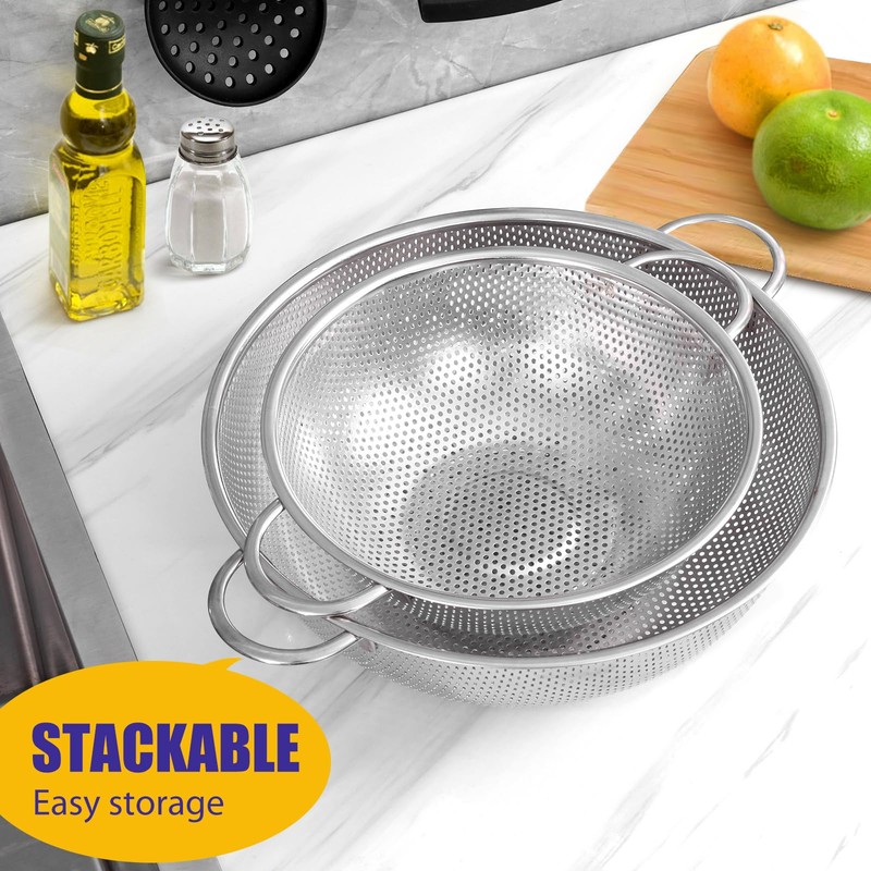 E-far 3QT & 5QT Colander Set of 2, Stainless Steel