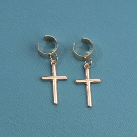 Yheakne Cross Dangle Ear Cuff Earrings Gold Dangle Ear Cuff with Cross Clip on Earrings Vintage Clip Cuff Earrings Non Pierced Cartilage Cuff Earrings for Women and Girls (Gold)