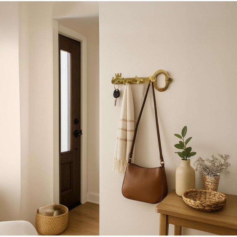 JUVOSY Unlacquered Brass Wall Hooks – Vintage Key Design –