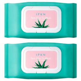 IPKN Pure Aloe No-Wash Cleansing Tissue 387g, 80 sheets, 2 pcs / 입큰 퓨어 알로에 노워시 클렌징 티슈 387g, 80매입, 2개