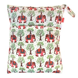 Damero 2pcs Travel Wet and Dry Bag, Reusable Wet Bags Organizer with Two Zippered Pocket for Cloth Diaper, Pumping Parts, Swimsuit and Gym, Elephants