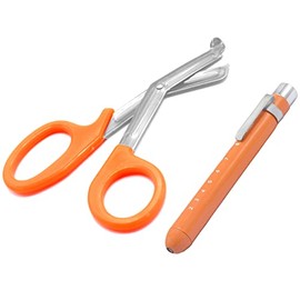 AAProTools Orange Color Heavy Duty EMT Trauma Shears + LED Penlights for Nurse Doctor Paramedic, EMT - Bandage Scissors, Pupil Gauge Penlight Pack