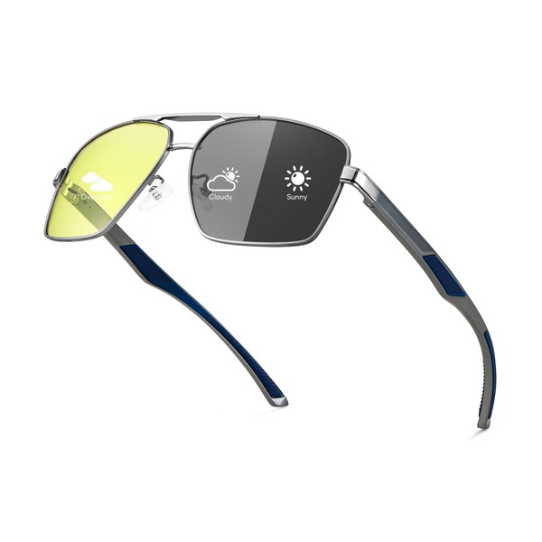 FEISEDY Polarized Photochromic Sunglasses for Men Women, Day Night Driving