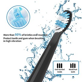 Cabezales de repuesto para cepillo de dientes eléctrico Fairywill, modelo FW-507/FW-508/2011/959/917/551, D1/D3/D7/D8, diseño en forma de W plantado con cerdas de nailon (paquete de 6, negro)