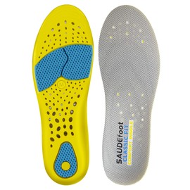 SAUDEfoot Insoles for Men and Women, Soft Comfort Cushioning, Breathable, Gel Shock Absorption, Elastic Shoe Insoles for Work, Walking, Sports (XL: UK10-13(EU45-47)), yellow