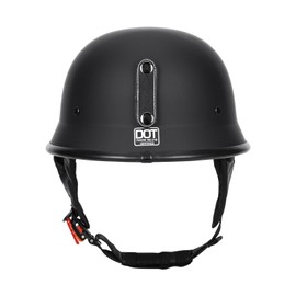 QUICKOOL DOT Certified German Style Motorcycle Half Helmet, Vintage ABS Lightweight Helmet for Adults, Retro Half Face Helmet for Cruiser Scooter Chopper (Matte Black,M)