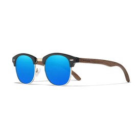 KINGSEVEN Handmade 2023 Sunglasses Made of Black Walnut Wood Men Polarised UV400 Protection Semi-Rimless Retro Glasses Women Oculos, blue