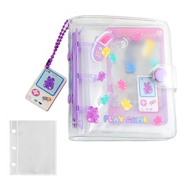 PAVIKE Sticker Book for Girls, Transparent Stickers, Sticker Notebook, Transparent Sticker Book, Removable, Waterproof, Wear-resistant, Purple Bear, For Students, Notebook Lovers, Small Card