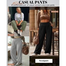 Neer 3 Pack Women Plus Size Wide Leg Yoga Pants High Waist Sweatpants Plus Size Palazzo Pants Lounge with Pockets(Black, Bean Green, Light Gray,4X-Large)