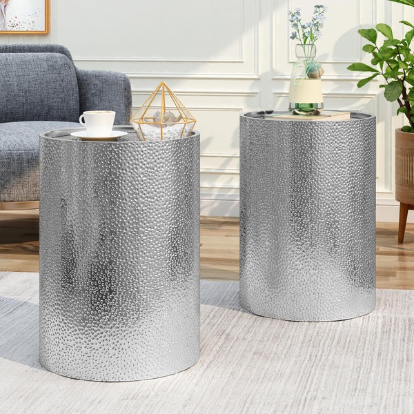 2 Piece Cylindrical Coffee Table Metal Cylindrical Small Side Table