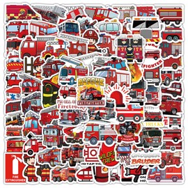 100 Pcs Cute Cartoon Fire Fighting Engine Vehicles Stickers Vinyl Fireman Decals Party Decor Water Bottle Laptop Refrigerator Skateboard Car Helmet Sticker(Fighting Engine)
