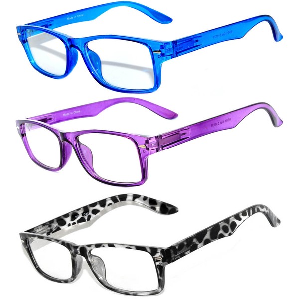 Set of 3 Pairs Narrow Retro Fashion Rectangular Frame Clear Lens Sunglasses UVB UVA protection