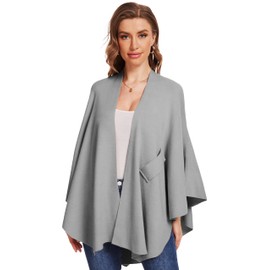 FUNMANDO Women's Elegant Shawl Wraps Soft Open Front Poncho Sweater for Spring Fall Winter Grey