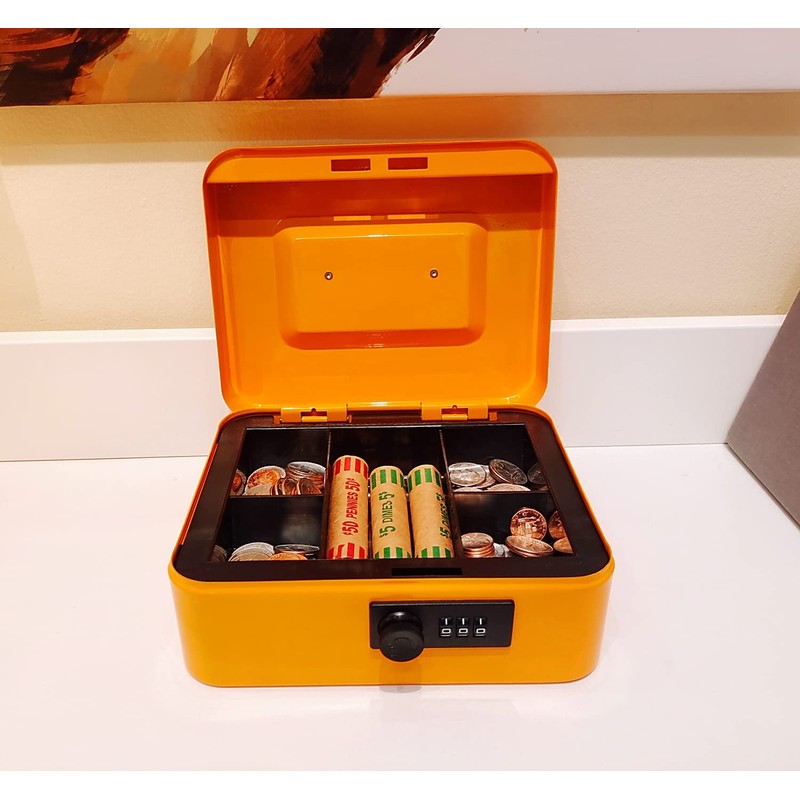 Cash Box with Money Tray and Combination Lock Metal Money