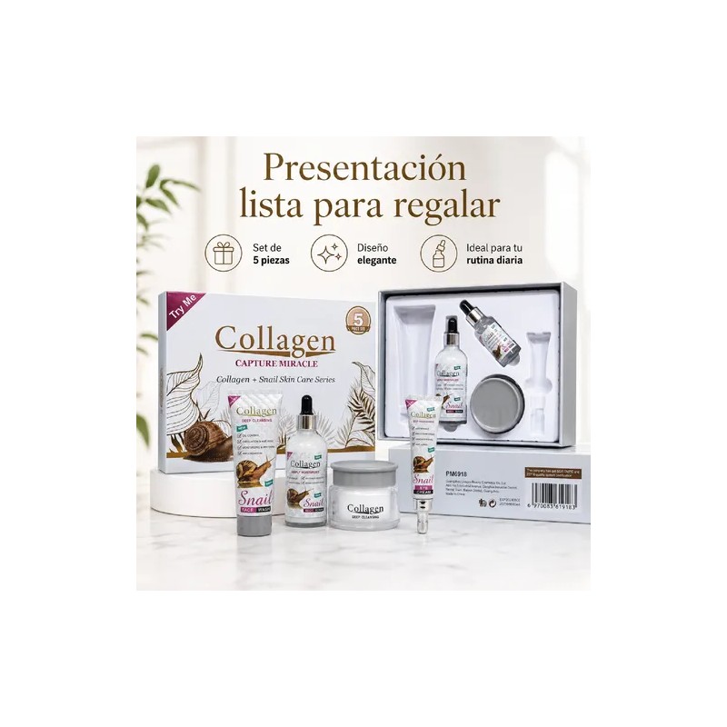 Crema Rejuvenecedora Colágeno, Baba Caracol, Hidrata Kit 5pz