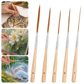 Matwsec 5 PCS Long Liner Brushes Natural Wood Detail Paint Brushes Fine Tip
