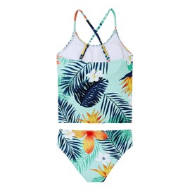 Century Star Girls Tankini Swimsuits Two Piece Bathing Suit Hawaiian Charlotte Flounce Swimwear Kids Cyan Orange Flower 8-9 Years
