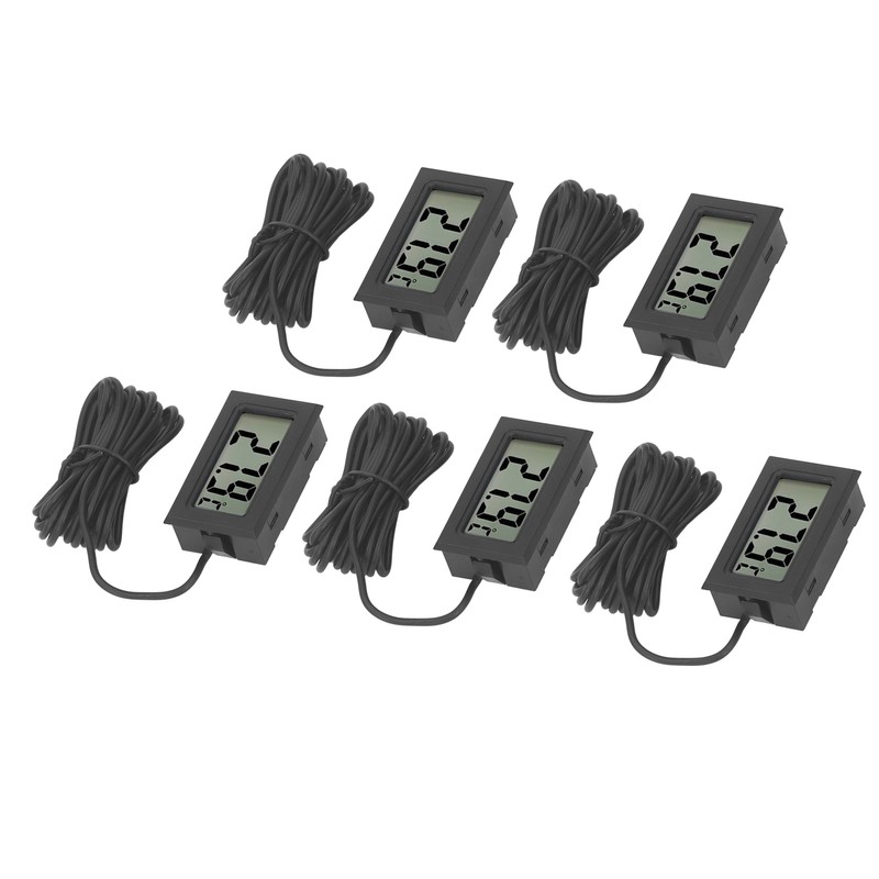 5PCS Electronic Digital Display Thermometer Black Mini Embedded Indoor Digital