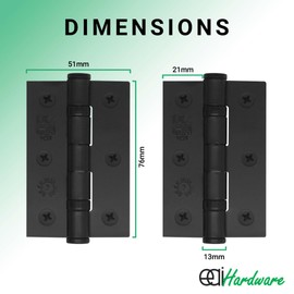 EAI Black Door Hinges | 3 Inch / 76mm Matt Black Internal Fire Door Hinges | 2 Pairs