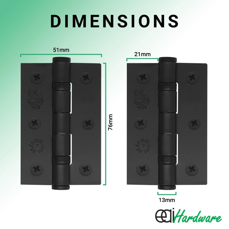 EAI Black Door Hinges | 3 Inch / 76mm Matt