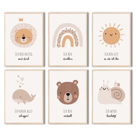 MeinBaby123® Affirmation Pictures | Set of 6 Posters DIN A4 | Pictures for Children's Room | Decorative Pictures | Baby Room | Wall Poster Premium (Affirmations Poster V2)