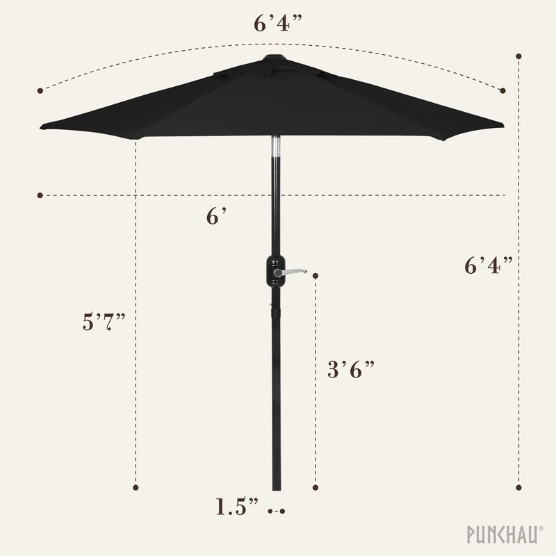 Punchau 6 Ft Outdoor Patio Umbrella, Easy Open/Close Crank and