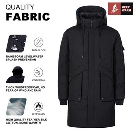 Pioneer Camp Men's Winter Coats Water-Repellent Windproof Thicken Parkas Long Hooded Padded Puffer Jacket (Black, M)