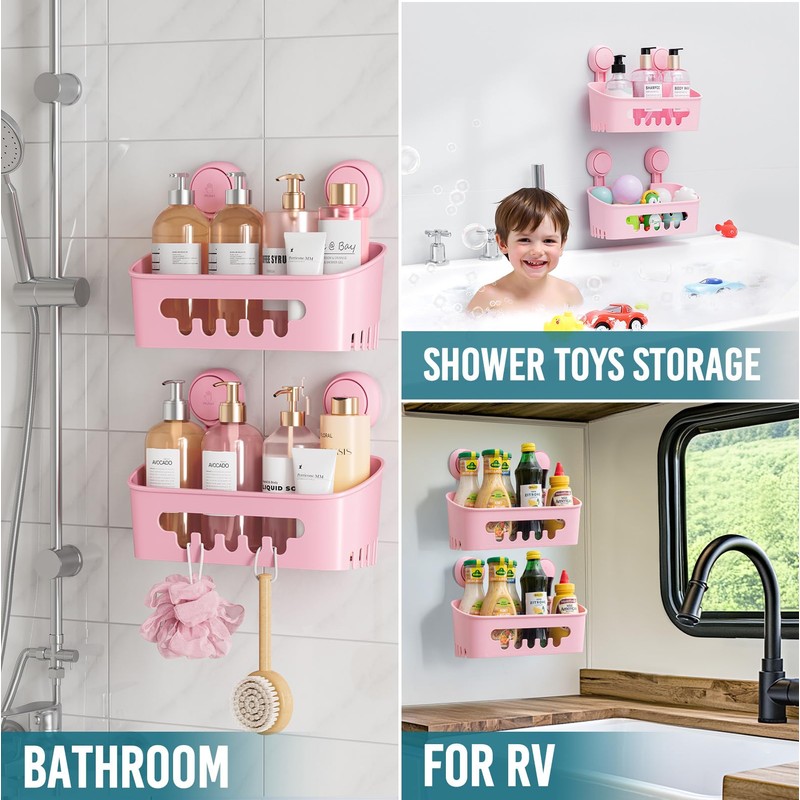 TAILI Suction Shower Caddy, Wall Mounted Bath Organizer Shelf for