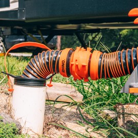 Camco Flexible 3-in-1 RV Sewer Hose Adapter & Drain Seal - Easily Connect Your Camper Sewer Hose to 3, 3 1/2, or 4 inch Inlets Even with Damaged Threads - Features RhinoExtreme Hose and Handle (39319)