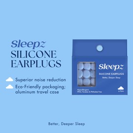 Sleepz Silicone Earplugs | 6 Pairs Reusable Moldable Earplugs for Noise Reduction, Sleeping & Swimming | Soft Waterproof Hypoallergenic Silicone | Eco-Friendly Aluminum Case for Travel