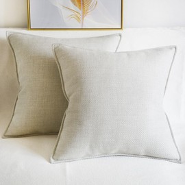 Lutanky Linen Cushion Covers Pack of 2 Elegant Square Throw Pillow Cases for Sofa Bedroom Home Decoration with Invisible Zipper Beige (45x45cm,2 Pieces)