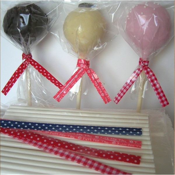 100pcs 8" Lollipop Stick + 100pcs 3"x5" Bag + Printing Twist Tie for Cake Pop Lollipop Candy